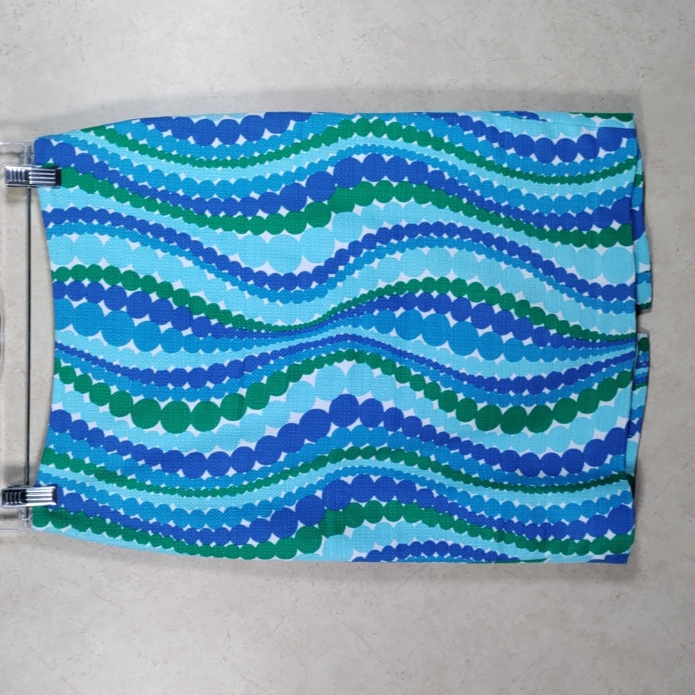 2/$10 04161 Talbots green, aqua, & blue wavy dots textured pencil skirt 2